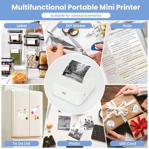 Sticker Printer with 4 Roll Paper Portable Inkless Printer - White - color: White