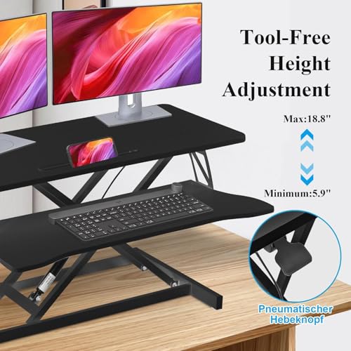 38 Inch Standing Desk Converter, Height Adjustable Sit Stand Workstation with Wide Keyboard Tray, Dual Monitor Laptop Riser, Ergonomic Desktop Stand for Home Office, Black - color: Black