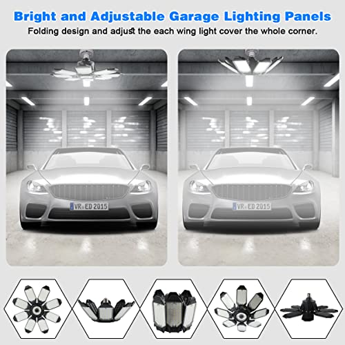 Garage Lights - Ultra Brighter 40,000LM Garage LED 6500K Daylight | E26/E27 Screw in Garage Bulbs w/ 8 Deformable Panels Compatible for Workshop Basement Attic Utility Laundry Storage - 2Pack - size: 200W - 2Pack