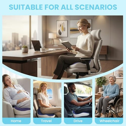 Seat Cushion, Memory Foam for Sit Bone and Back Pain Relief - color: Blue
