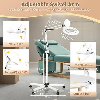 HITTI 2200 Lumens 12X Magnifier Esthetician Light, 5 Wheel Rolling Base - color: White
