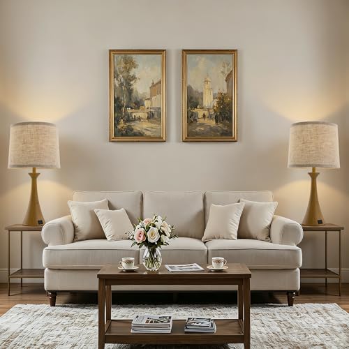 Touch Table Lamps Set of 2, 21" Bedside Lamps with USB C+A | 3 Way Dimmable Nightstand Lamps with Linen Shades, 2 LED Bulbs Included, Touch Lamp for Living Room, Bedroom and End Tables - color: Wood Grain