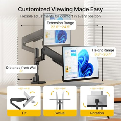 monTEK Tall Single Monitor Arm for 17 to 45 Inch Screen, Holds 35 Lbs - size: Single Mount