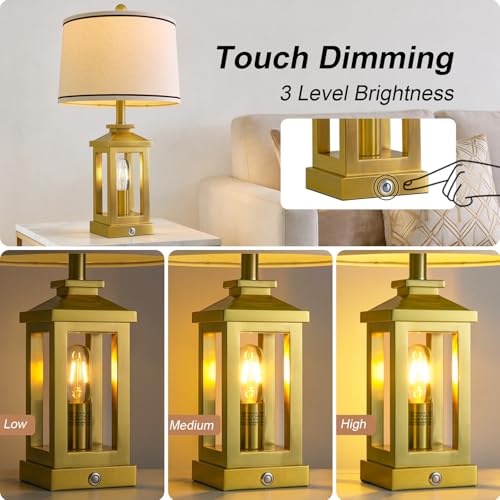 Modern Table Lamps Set of 2 for Living Room 23.75" Bedroom Nightstand Lamps | Touch Lamps with Three-level Dimming Nightlight, Bulbs Included, USB Charging Ports, Gold Modern Bedside Side Table Lamp - color: Metal Gold