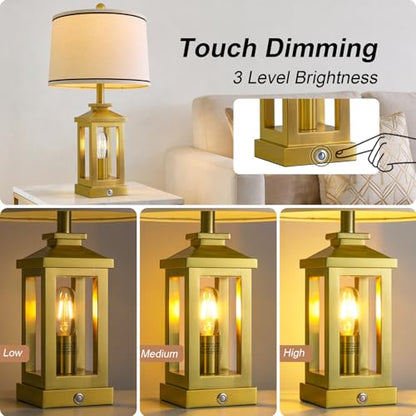 Modern Table Lamps Set of 2 for Living Room 23.75" Bedroom Nightstand Lamps | Touch Lamps with Three-level Dimming Nightlight, Bulbs Included, USB Charging Ports, Gold Modern Bedside Side Table Lamp - color: Metal Gold