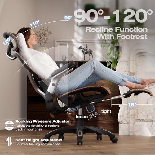 ELABEST X100 Ergonomic Mesh Office Chair with Footrest, Big and Tall Home Desk Chair with 5D Flip-Up Arms, Adjustable 3D Lumbar Support, Gaming & Executive Computer Chair (Tangerine Burst) - color: Tangerine Burst