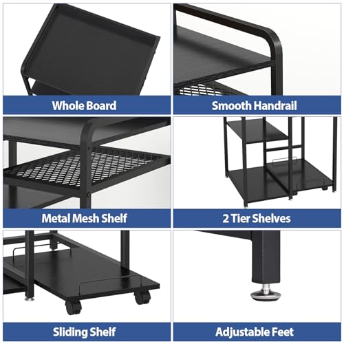 3-Tier Printer Stand with Storage Shelf and Power Outlet for Home Office - color: Black