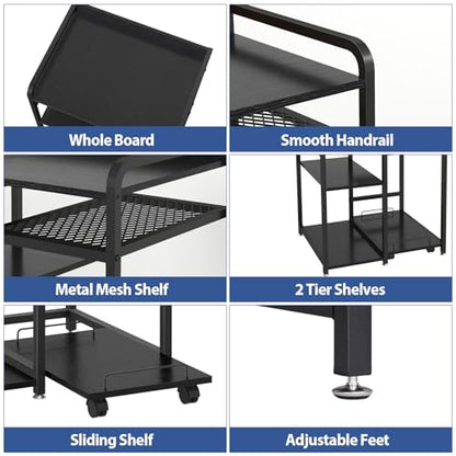 3-Tier Printer Stand with Storage Shelf and Power Outlet for Home Office - color: Black