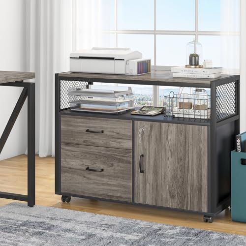 Tribesigns Grey Executive Desk with Cabinet, 55" L Shaped Computer Desk and lateral File Cabinet with Locks, 2 Piece Home Office Furniture Set for Hanging - color: Grey, size: 55 inches