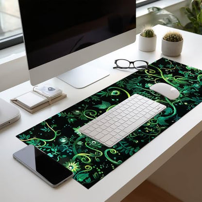 HOMETITUTE Large Mouse Pad 31.5x11.8 Inch Gaming Mousepad Green Vine Botanical Art Non-Slip Keyboard Desktop Protector Mat XL Mouse Pad for Home Office Laptop Wireless Mice Accessories - color: Green Vine Botanical Art