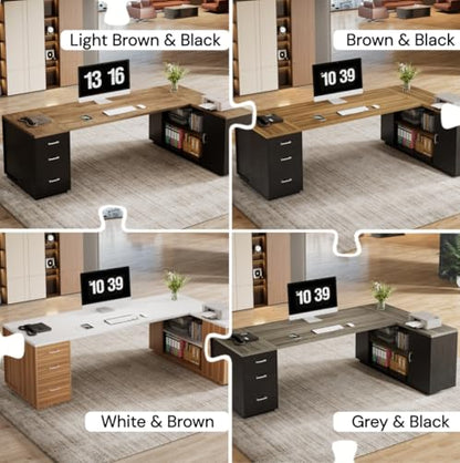 Tribesigns 85.8-Inch L-Shaped Executive Desk, Natural & Black - color: Natural & Black