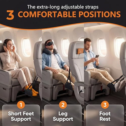 Airplane Foot Hammock,Footrest Hammock for Plane Travel,Black,1 Pack | Adjustable Foot Rest, For Long Flights, Travel Must-Haves and Travel Essentials, Portable Airplane Gadgets, Flying Comfort