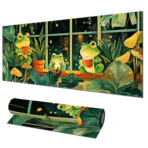 HOMETITUTE Large Mouse Pad 31.5x11.8 Inch Gaming Mousepad Cute Frog Forest Art Non-Slip Keyboard Desktop Protector Mat XL Mouse Pad for Home Office Laptop Wireless Mice Accessories - color: Cute Frog Forest Art