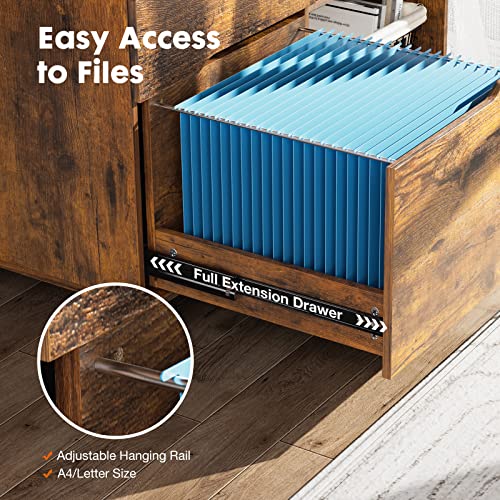File Cabinet with 3 Drawers, Mobile Lateral Filing Cabinet with Open Storage Shelves for Home Office Under Desk Storage, Brown - color: Brown