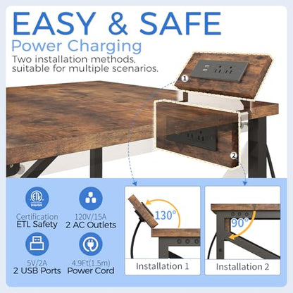 METYERRY 24"x23.6" Large Printer Stand with Power Outlet - color: Rustic Brown