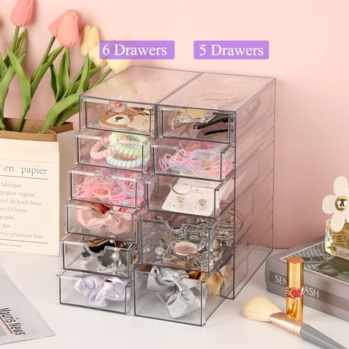 Hipiwe 5-Drawers Plastic Storage Organizer Clear Hair Accessories Organizer | Large Capacity Drawers Box for Bathroom, Dresser, Cosmetic Hair Tie Container for Women - size: 5-Drawers, 6.9"Lx4.1"Wx9.8"H