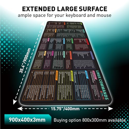 Pixiecube Linux Commands Line Mouse pad - Extended Large Cheat Sheet Mousepad. Shortcuts to Kali/Red Hat/Ubuntu/OpenSUSE/Arch/Debian/Unix Programmer. XXL Non-Slip Gaming Desk mat - color: Linux, size: 35.4L x 15.7W inches