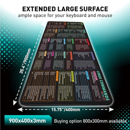 Pixiecube Linux Commands Line Mouse pad - Extended Large Cheat Sheet Mousepad. Shortcuts to Kali/Red Hat/Ubuntu/OpenSUSE/Arch/Debian/Unix Programmer. XXL Non-Slip Gaming Desk mat - color: Linux, size: 35.4L x 15.7W inches