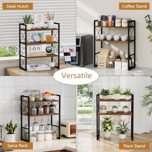 YINMIT Desk Shelf Organizer for Top of Desk with 3-Tier Open Shelves - color: Brown-3tier