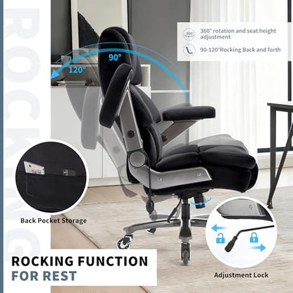 700lbs Big and Tall Office Chair, Large Heavy Duty Computer Desk Chair - color: Black-fabric