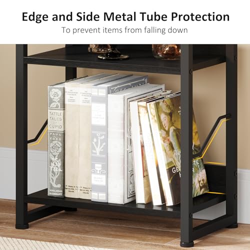 Hosfais 5 Tier Tall Bookshelf: Industrial Wood Book Shelf with Edge Protection Metal Narrow Bookshelf Bookcase Storage Organizer Display Rack for Living Room Home Office (Black) - color: Black
