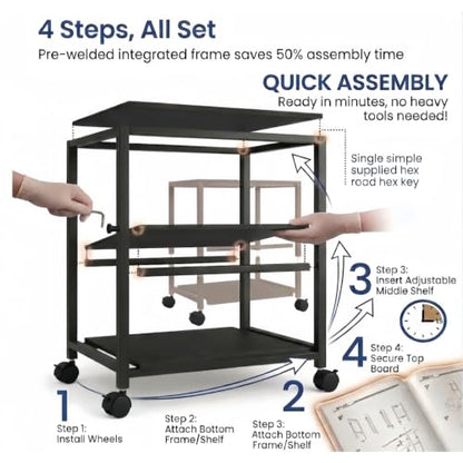 31.5" Heavy Duty Large Printer Stand with Adjustable Storage Shelf, Black - color: Black, size: 3-Tier