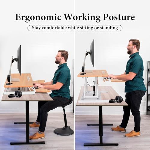 Standing Desk Converter 37 Inch – Height Adjustable Desk Riser with GasSpring Lift, Duals Screen Converter and Laptop Workstation, Sit Stand Ergonomic Riser with Wide Keyboard Tray for Offices (Wood) - color: Natural Wood