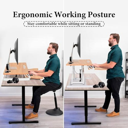 Standing Desk Converter 37 Inch – Height Adjustable Desk Riser with GasSpring Lift, Duals Screen Converter and Laptop Workstation, Sit Stand Ergonomic Riser with Wide Keyboard Tray for Offices (Wood) - color: Natural Wood