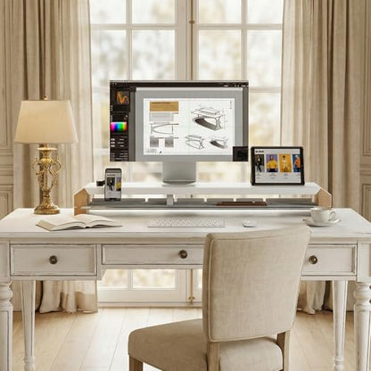 Fenge Monitor Stand with Solid Beech Wood Legs & Sliding Phone Holder