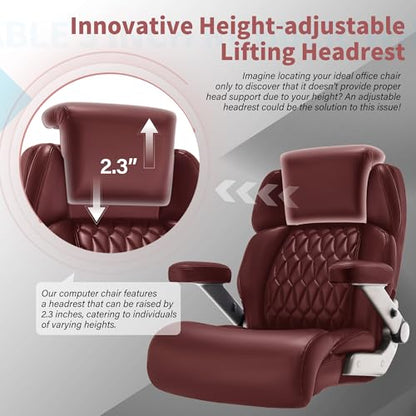 Big and Tall Office Chair 700lbs, Ergonomic High Back Computer Desk Chair | Adjustable Headrest&Lumbar Support, 3D Flip Arms, Large Wheels, Heavy Duty Metal Base, Thick Padded Wide Seat Executive Chair - color: Burgundy