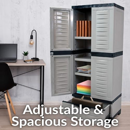 Sunnydaze 57" Garage Storage Cabinet with Locking Doors & Shelves, Gray - color: Grey, style: With Drawer - 57.5" H