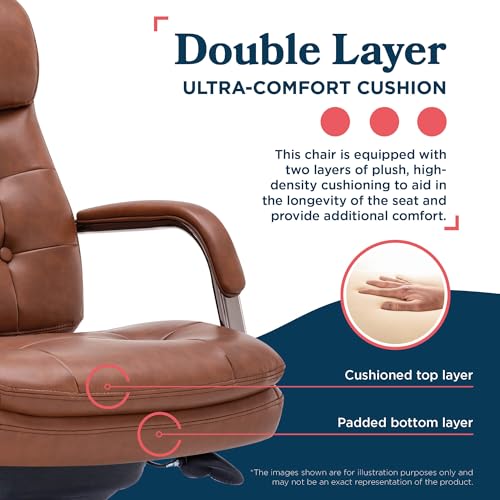 La-Z-Boy Sonata Executive Mid-Back Office Chair, Button-Tufted Seat and Back, Double-Layer Cushion, Padded Armrests, Ergonomic Computer DeskChair, Swivel Metal Base, Bonded Leather, Cognac/Graphite - color: Cognac and Graphite