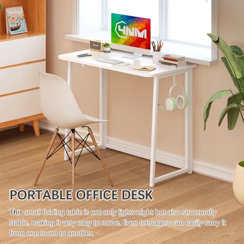 4NM 31.5" Small Folding Desk, Foldable Computer Home Office Desk, Study Writing Table for Small Space Saving Bedroom, Easy Assembly - All White - color: All White, size: 31.5"W x 17.7"D