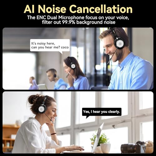 Wantek Wireless Headset with Mic, Bluetooth Headset with Microphone, On-Ear Wireless Headphones with Mic Noise Canceling, Mute Button, Charging Dock for PC, Laptop, Work, Zoom, Teams & Call Center