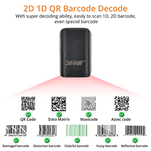 1D 2D Bluetooth Portable Ring Barcode Scanner, Wearable Mini Barcode Reader with Wireless 2.4Ghz &Bluetooth &USB Wired 3 in 1, Connectable Windows/Mac OS/Android