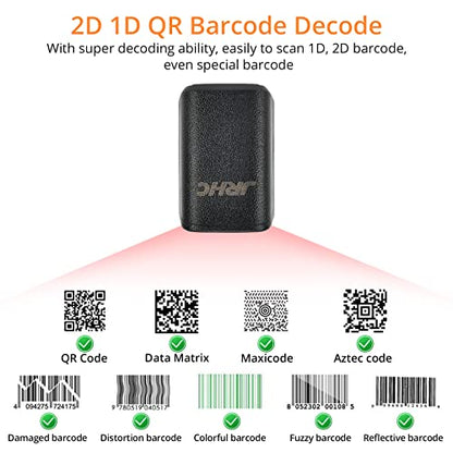1D 2D Bluetooth Portable Ring Barcode Scanner, Wearable Mini Barcode Reader with Wireless 2.4Ghz &Bluetooth &USB Wired 3 in 1, Connectable Windows/Mac OS/Android