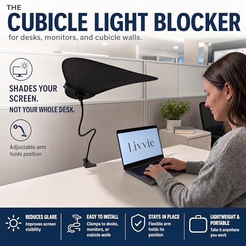 Livvie Desk Shade – Clip-On Cubicle Shade Block Overhead Lights and Glare