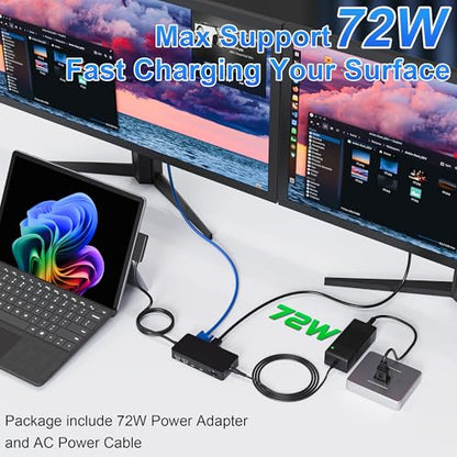 Surface Docking Station, 11-in-1 Dual Monitor 4K@60Hz HDMI +VGA Surface Dock, for Surface Pro 11/10/9/8/X/7/6/5/4, Surface Laptop, Book, Go | 72W Charging, Ethernet, 5Gbps USB - color: HDMI + VGA Surface Dock