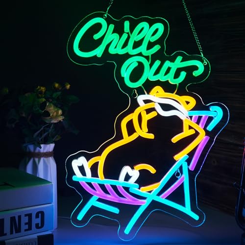 Capybara Neon Sign for wall decor Funny Sign Cute Animal LED Sign Smart plug timer compatible USB-Powered Suitable for Teen Room Gifts for Birthday Man Cave Bar Pub Art Decor (16.5x12.0 Inch) - color: Blue + Green + Yellow