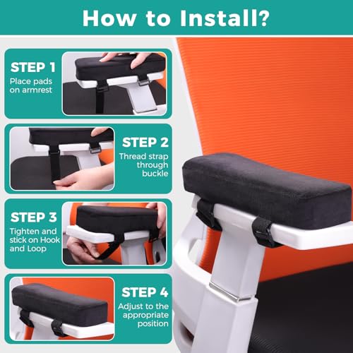 Memory Foam Chair Arm Covers Set of 2, Thick Elbow Pads for Office Chair Arm Rest, Armrest Covers for Gaming Desk Chair, Wheelchair, Forearms Pressure Relief(Black)
