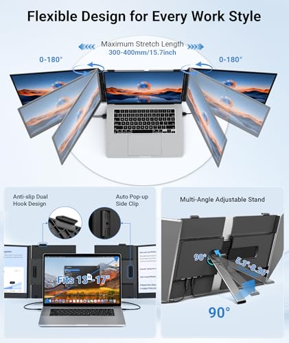 14" Triple Laptop Screen Extender, 2.2lb Ultra-Thin Portable Monitor - color: Gray