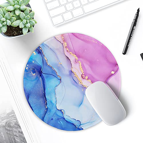 ITNRSIIET Round Mouse Pad with Stitched Edge Premium-Textured Waterproof Non-Slip Rubber Base Desktop Protection Mat Diameter 8.7 inches, Blue Purple Marble Art - color: Blue Purple Marble Art