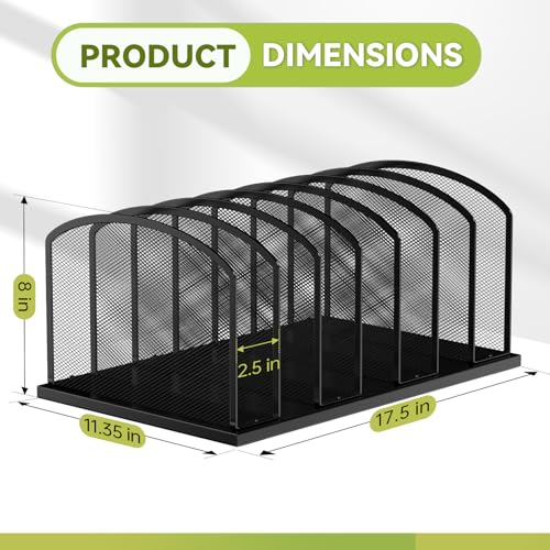 MINDEPOT Desk File Organizer 7 Sections Upright Mesh File Sorter Organizer for Desk, Office Organization File Holder for Home, Office & Classroom (Black, 1Pack)