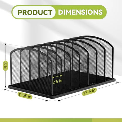 MINDEPOT Desk File Organizer 7 Sections Upright Mesh File Sorter Organizer for Desk, Office Organization File Holder for Home, Office & Classroom (Black, 1Pack)