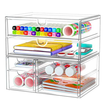 ARSTPEOE Acrylic Organizer with 6 Drawers, Bathroom Counter Organizer, Makeup Desk Organizers, Office Supplies, Storage Drawers for Cosmetic, Pencil, Coffee - size: 6 Drawers