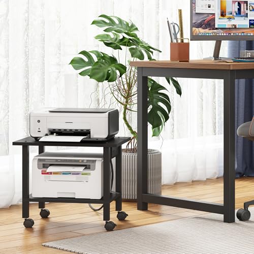 TUTOTAK Printer Stand, 2 Tier Rolling Printer Cart with Charging Station | Small Under Desk Printer Table with Wheels for Small Space, Office, Home, Black PS01BK001P - color: Black, size: 2 tier(18.9 x 11.8 x 15.4inchs)