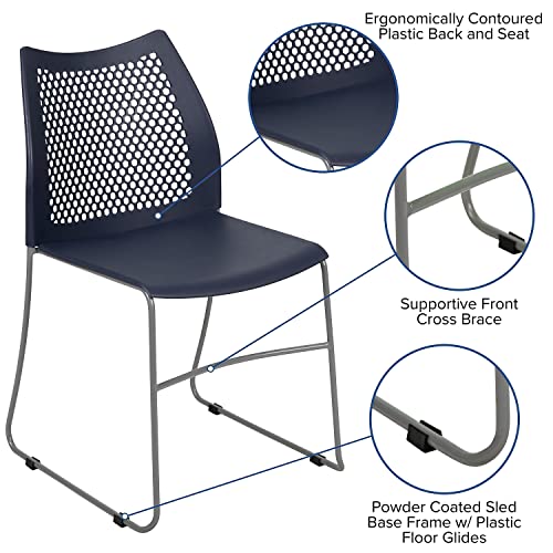 Flash Furniture Hercules Series Contoured Lobby Chairs with Air-Vent Honeycomb Backs, Ergonomic Stacking Chairs for Offices, Set of 5, Navy | Sled Base, Powder Coated, 661 LBS. Weight Capacity - color: Navy, size: Set of 5