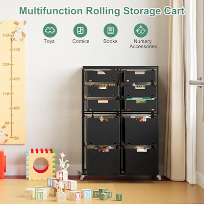 EasyPAG Rolling Storage Cart With 10 Drawers, Metal Craft Organizers with Wood Tabletop for Home, Letter/Legal Size Rolling File Cart for Office, Classroo and Dorm, Black - size: 10 Drawers