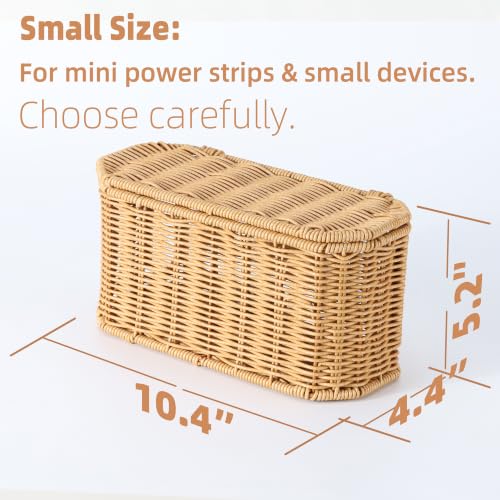 Small Cable Management Box, Mini Wicker Basket for Hiding Cords & Power Strips - size: Small