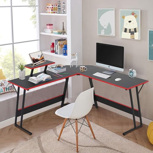 L Shape Desk Sturdy L-Shaped Gaming Desk with Large Wooden Desktop for Home Office, Corner Desk for Small Space, Easy to Assemble, ComputerDesk - color: Black